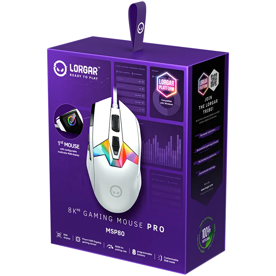 LORGAR MSP80, 8000 Hz Gaming Mouse Pro, White Slika 8