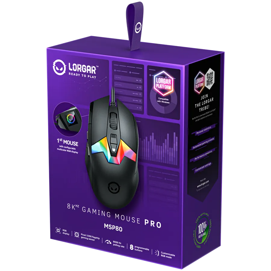 LORGAR MSP80, 8000 Hz Gaming Mouse Pro, Black Slika 8