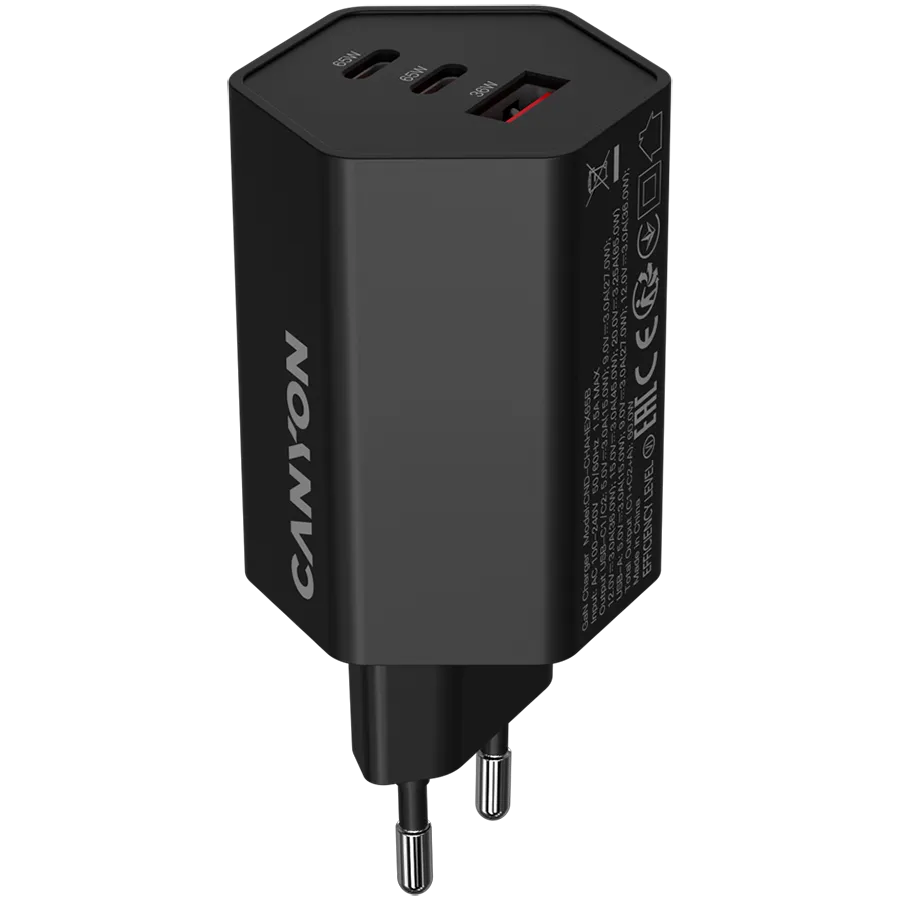 CANYON charger HEXAGON 65 GaN 65W 2xPD 1xQC EU Black Slika 1