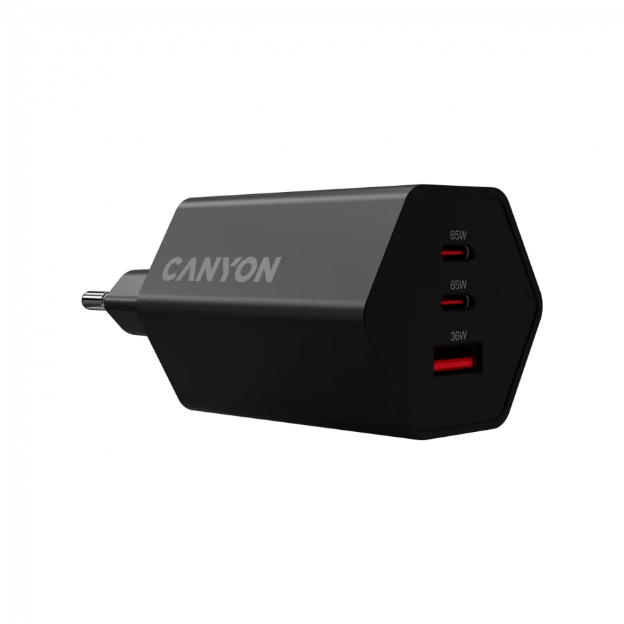 CANYON charger HEXAGON 65 GaN 65W 2xPD 1xQC EU Black Slika 2