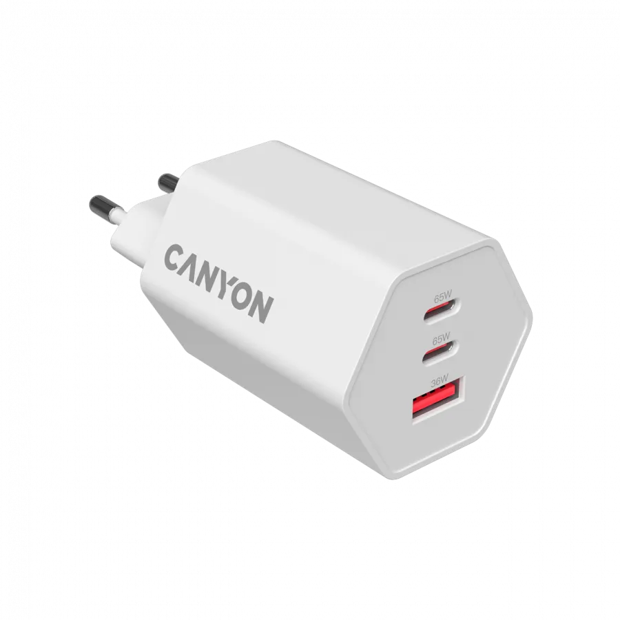 CANYON charger HEXAGON 65 GaN 65W 2xPD 1xQC EU White Slika 3