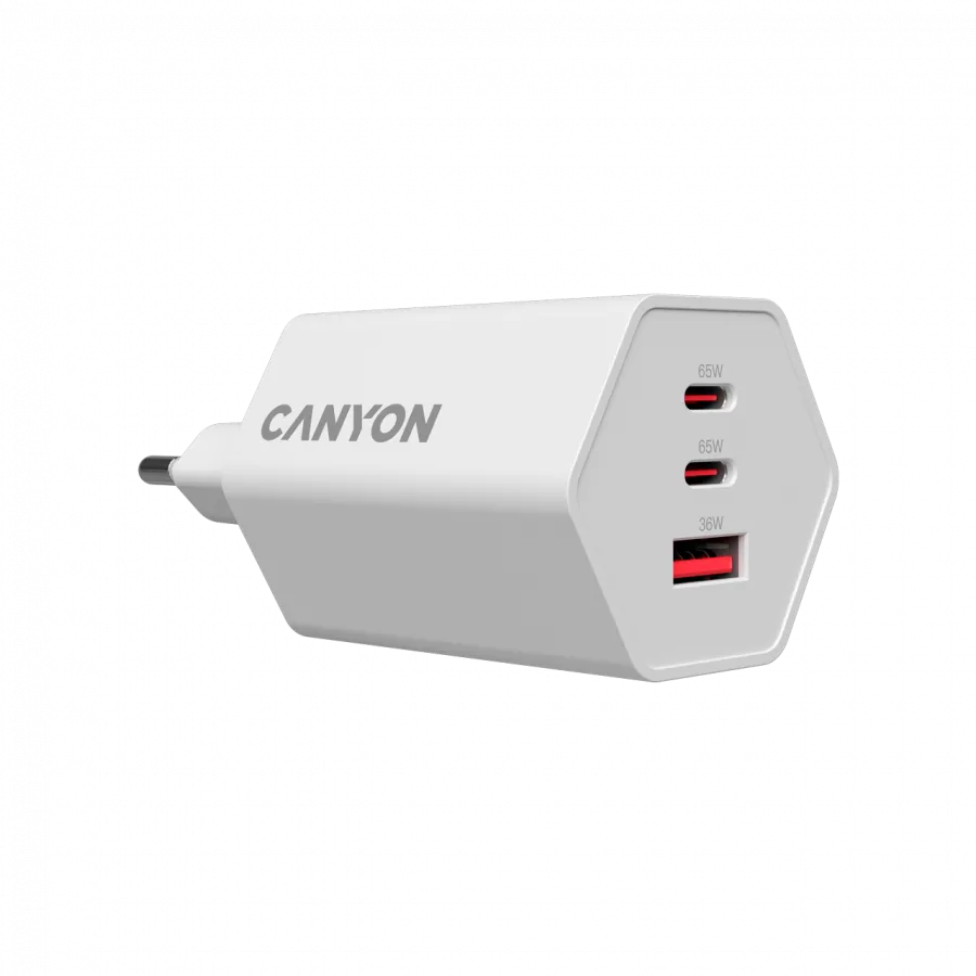 CANYON charger HEXAGON 65 GaN 65W 2xPD 1xQC EU White Slika 4