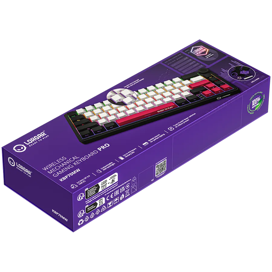 LORGAR KBP70MW, Wireless 65% Mechanical Gaming Keyboard Pro, Black/red, EN layout Slika 10
