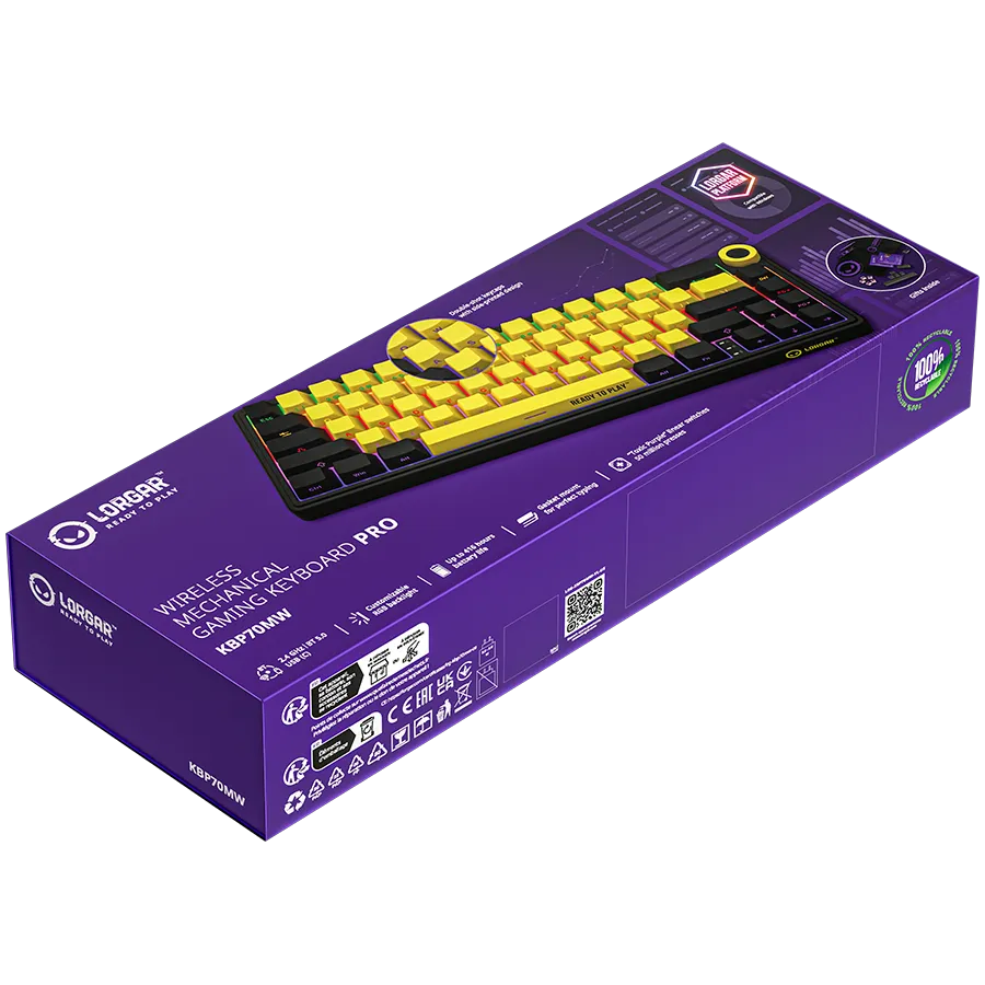 LORGAR KBP70MW, Wireless 65% Mechanical Gaming Keyboard Pro, Black/yellow, EN layout Slika 10