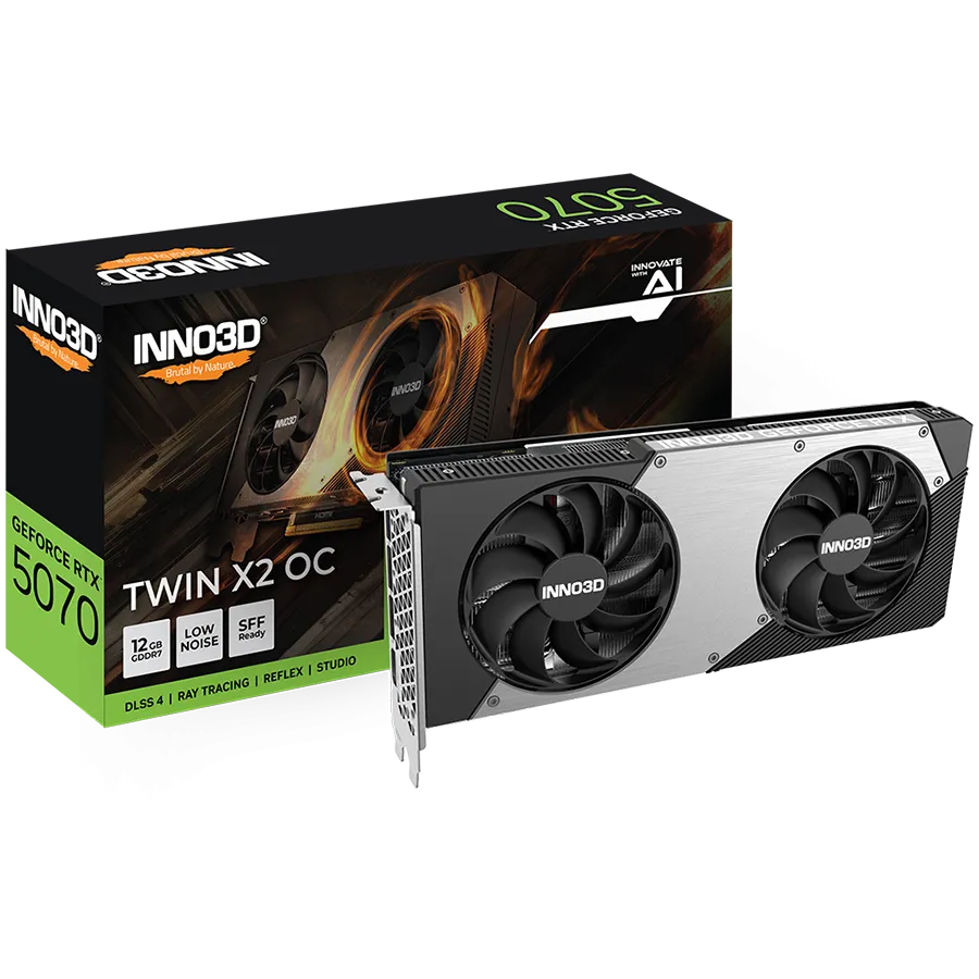INNO3D NVIDIA RTX 5070 X2 OC 12GB GDDR7 192bit, 2542MHz / 28Gbps, 3x DP, 1x HDMI, 2 fans 2 slot Slika 1