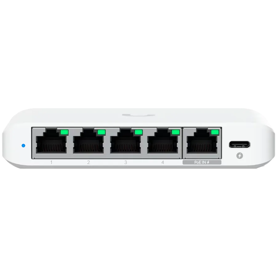 Ubiquiti 5-port 2.5G switch that can be powered with PoE or a USB-C adapter; 4x 2.5 GbE ports, 2.5 GbE PoE input port for power Slika 2