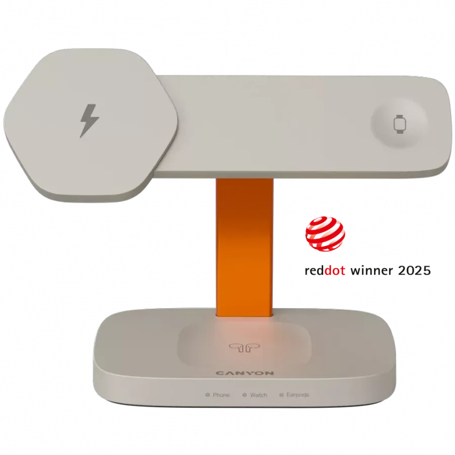 CANYON Wireless Charging Station Hexagon 310 3in1 LightGrey/Orange Slika 1