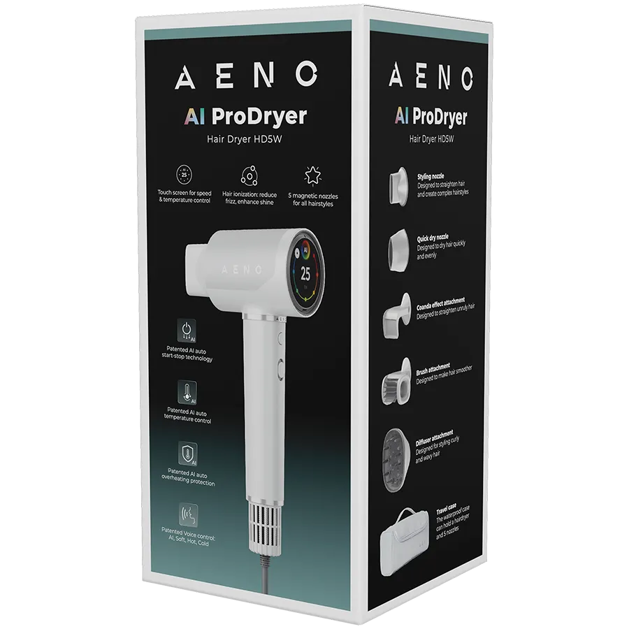 High Speed Hair Dryer, White, 220V-240V~50-60Hz, 1500W, Voice Control, Ionizer, Touch LCD, Infrared Nursing, Infrared Distance Protection, AI Control, Gravity Sensor 110000RPM, Noise less than 67dB Slika 11
