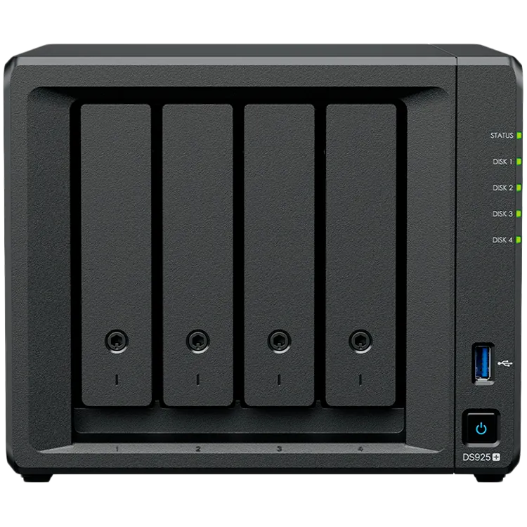 Synology DiskStation DS925+ Tower, 4-Bays 3.5'' SATA HDD/SSD, 2 x M.2 2280 NVMe SSD slot, CPU AMD Ryzen V1500B 4-core 2.2 GHz, 4 GB DDR4 ECC SODIMM, 2x RJ-45 2.5 GbE LAN Port; 2x USB 3.2; 1 xUSB Type-C expansion port; 2.26 kg; 3yr warranty Slika 1