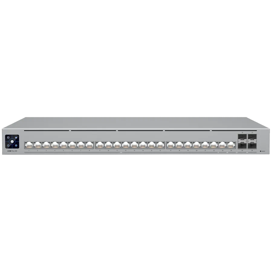 Ubiquiti Layer 3 Etherlighting USW-PRO-HD-24-POE-EU (22) 2.5 GbE, (2) 10 GbE PoE++ ports, (4) 10G SFP+ ports, DC power backup ready Slika 1