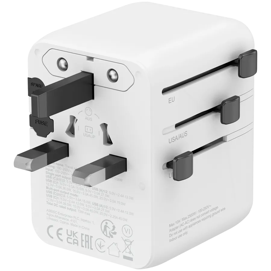 CANYON Travel Adapter OnTour 70 EU/UK/US/AUS 70W White Slika 2