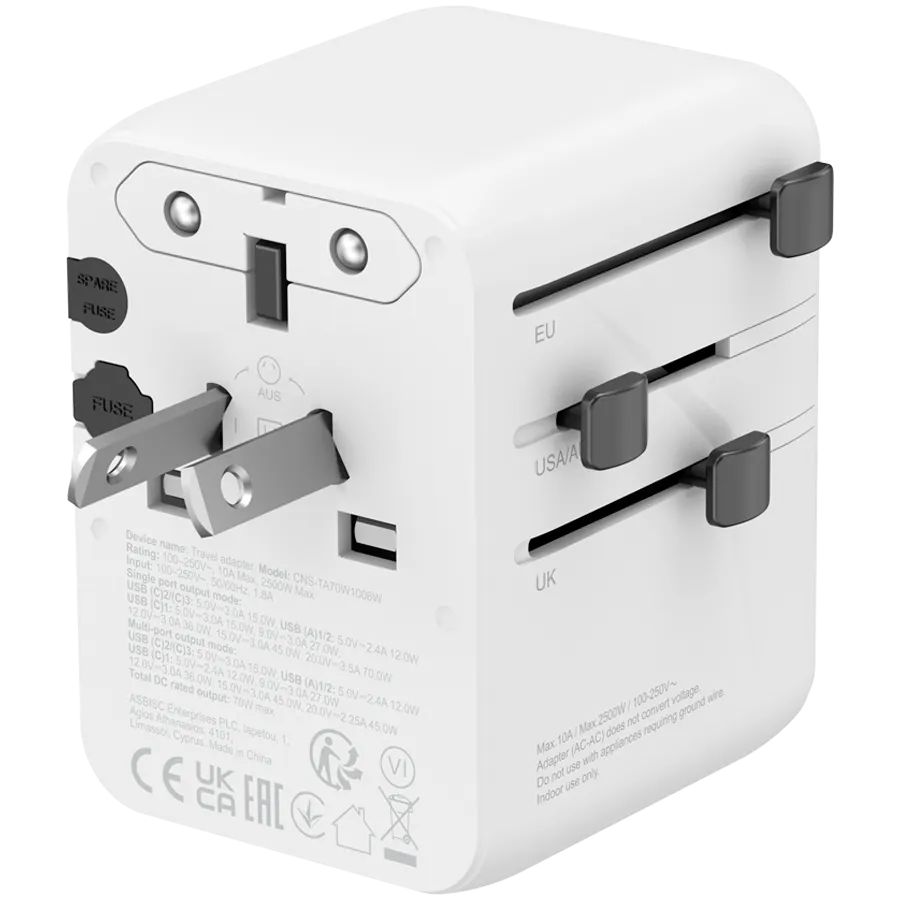 CANYON Travel Adapter OnTour 70 EU/UK/US/AUS 70W White Slika 4