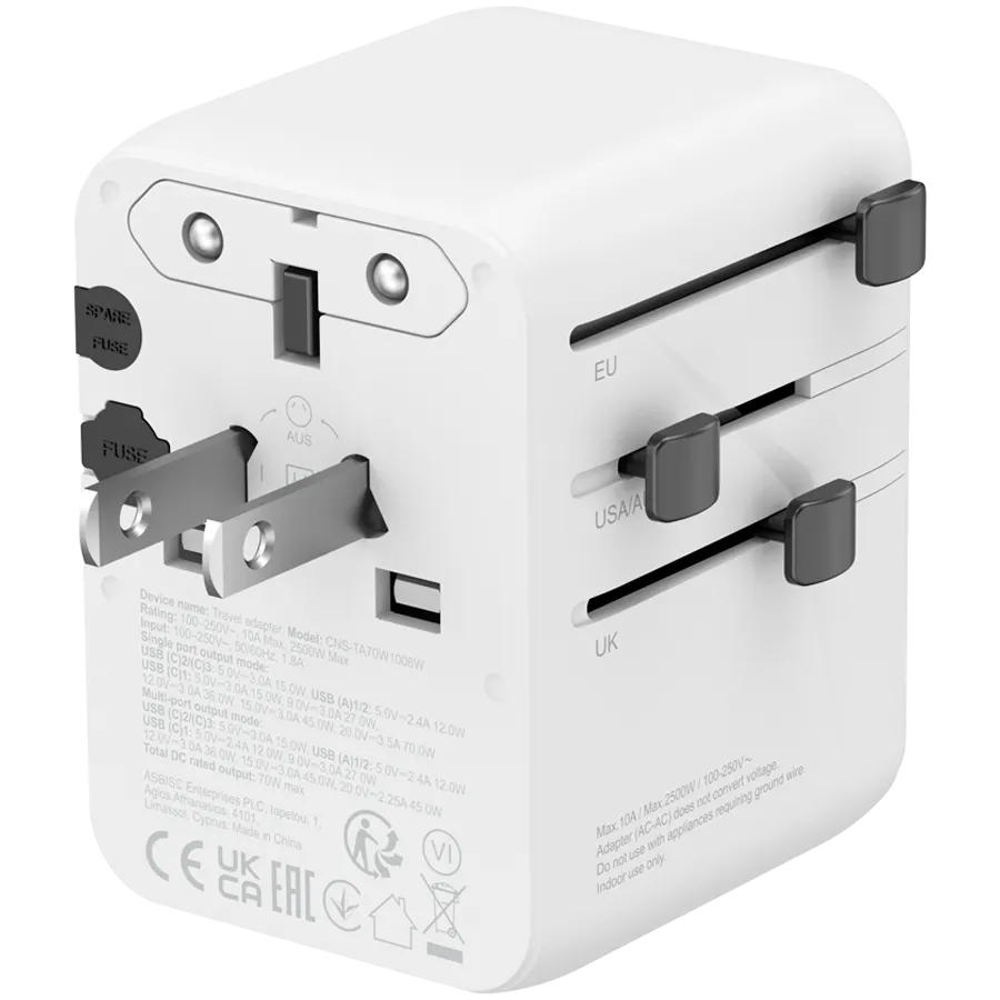 CANYON Travel Adapter OnTour 70 EU/UK/US/AUS 70W White Slika 5