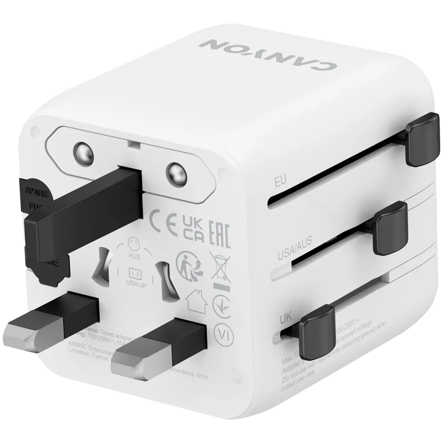 CANYON Travel Adapter OnTour One EU/UK/US/AUS White Slika 2
