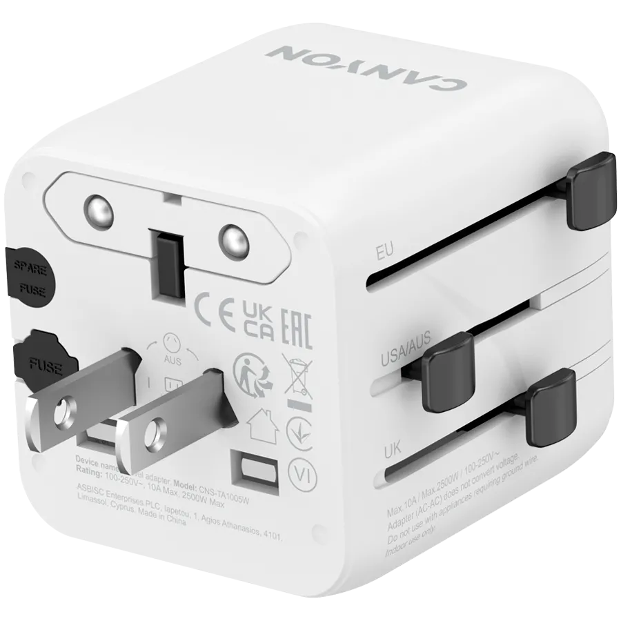 CANYON Travel Adapter OnTour One EU/UK/US/AUS White Slika 3