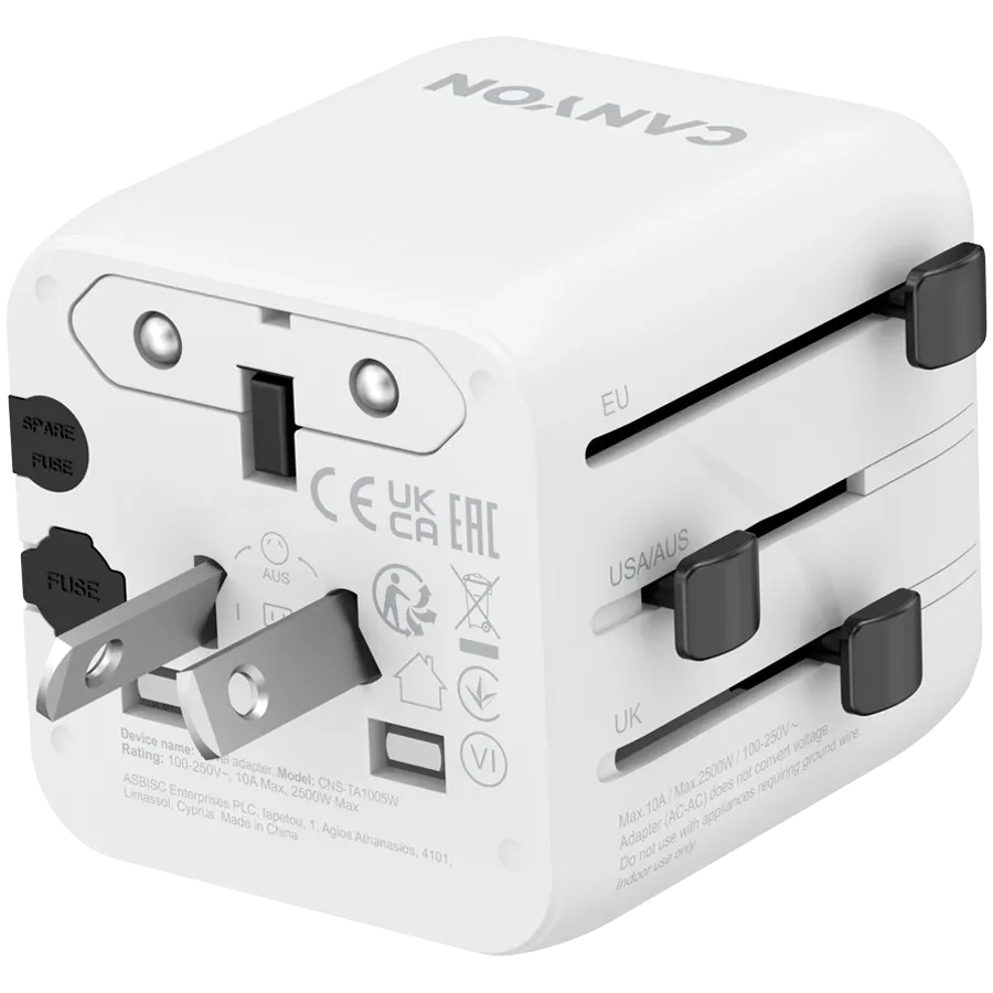 CANYON Travel Adapter OnTour One EU/UK/US/AUS White Slika 4
