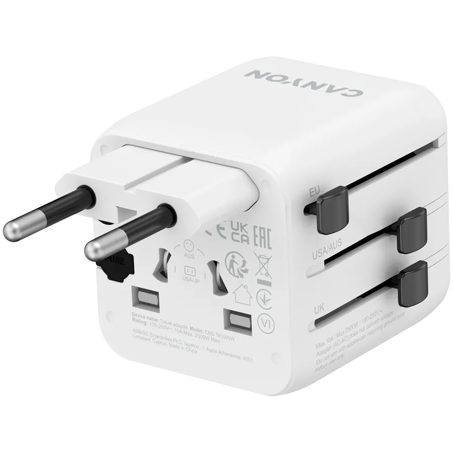 CANYON Travel Adapter OnTour One EU/UK/US/AUS White Slika 5