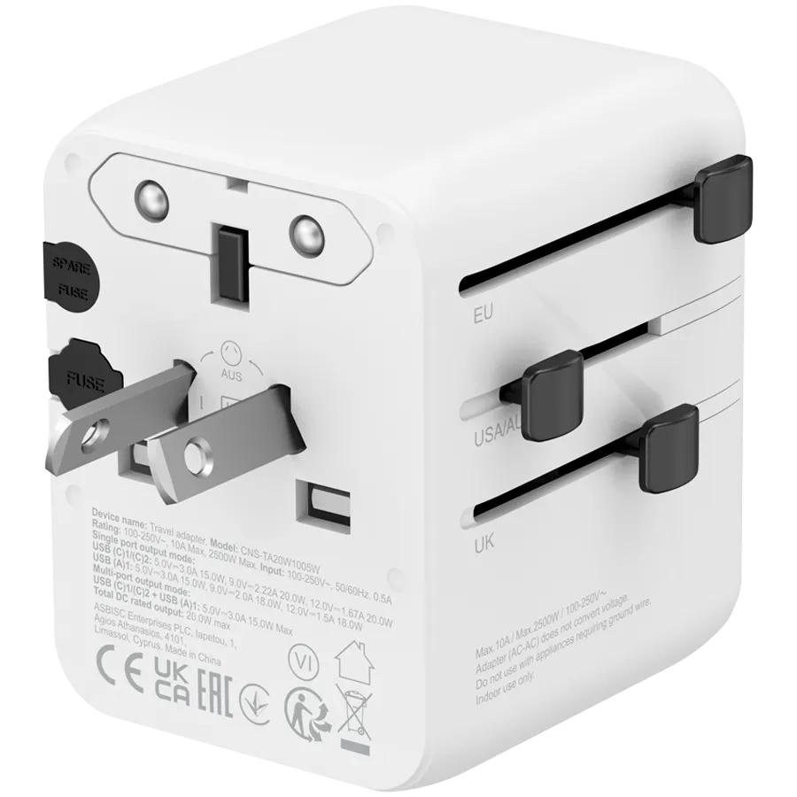 CANYON Travel Adapter OnTour 20 EU/UK/US/AUS 20W White Slika 4