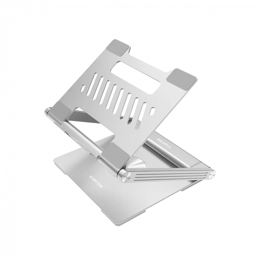 Canyon Laptop stands with hub, TYPE C F to HDMI2.0+2USB3.0+USBC3.0+RJ45+PD, TYEP C TO C cable 1m white with Emarker: HUSB332A, Material: Aluminum case+ABS+PS, Size: 245x240x27.2+/-0.3mm, Weight:1304g Slika 1