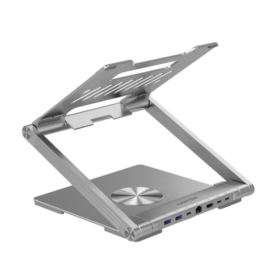 Canyon Laptop stands with hub, TYPE C F to HDMI2.0+2USB3.0+USBC3.0+RJ45+PD, TYEP C TO C cable 1m white with Emarker: HUSB332A, Material: Aluminum case+ABS+PS, Size: 245x240x27.2+/-0.3mm, Weight:1304g Slika 11