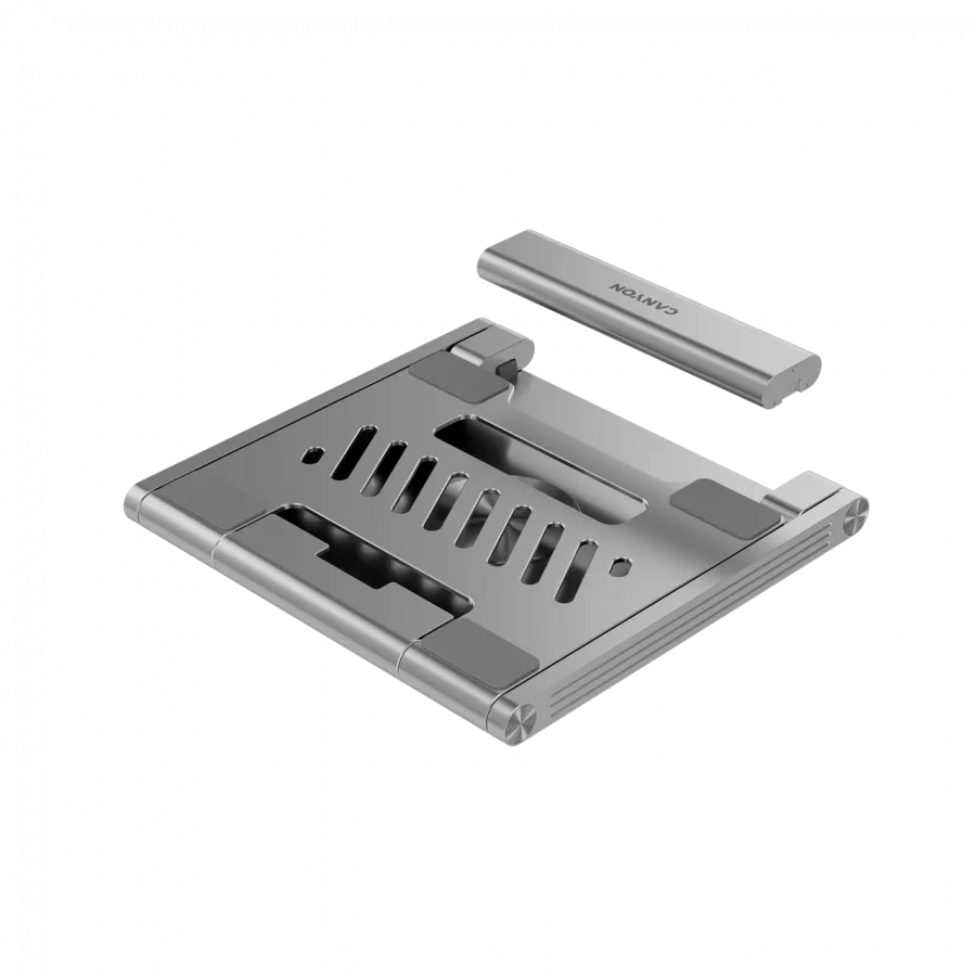 Canyon Laptop stands with hub, TYPE C F to HDMI2.0+2USB3.0+USBC3.0+RJ45+PD, TYEP C TO C cable 1m white with Emarker: HUSB332A, Material: Aluminum case+ABS+PS, Size: 245x240x27.2+/-0.3mm, Weight:1304g Slika 14