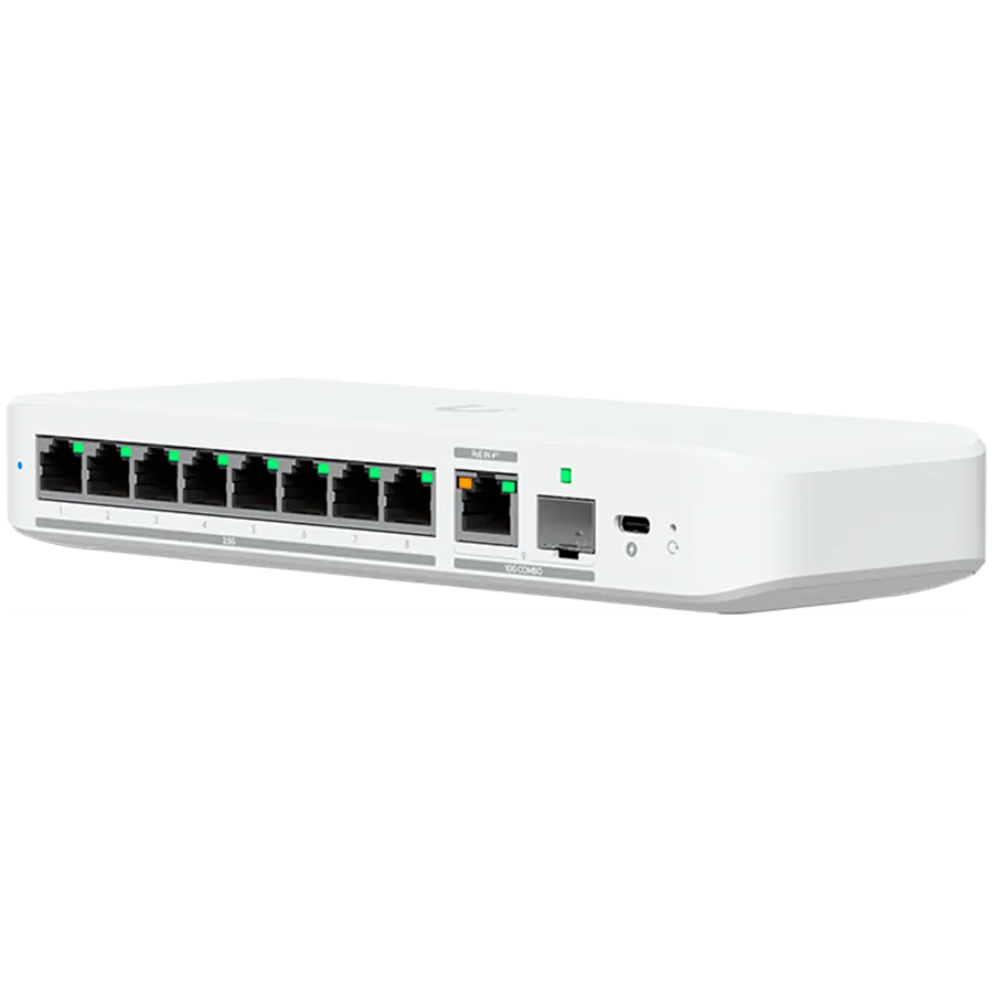 Ubiquiti switch USW-Flex-2.5G-8-EU 8-port 2.5 GbE ports, 10 GbE PoE+ input port for power / SFP+ port combo Slika 1