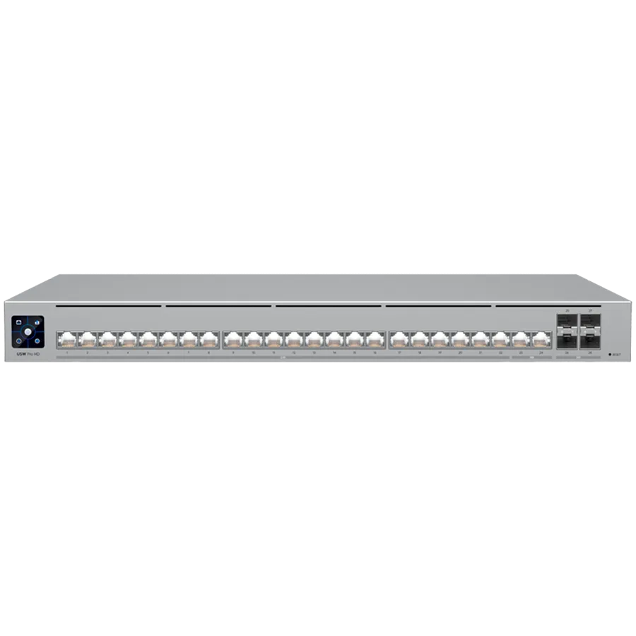 Ubiquiti Layer 3 Etherlighting switch USW-PRO-HD-24-EU, (22) 2.5 GbE, (2) 10 GbE ports, (4) 10G SFP+ ports. DC power backup ready Slika 1