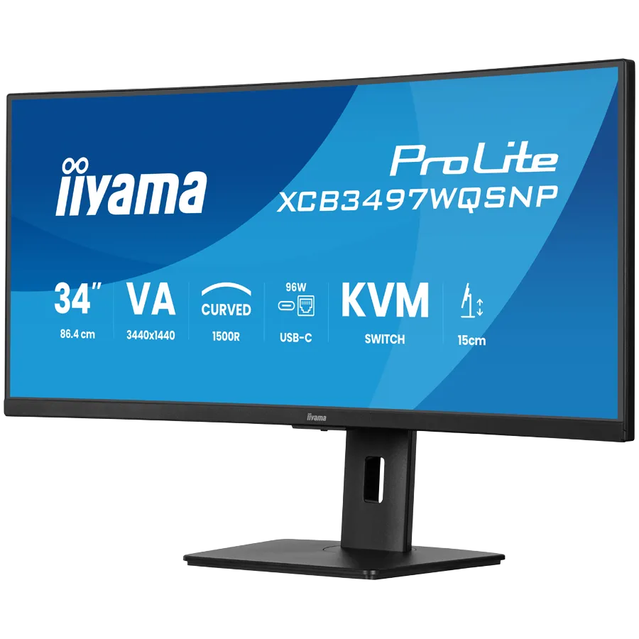 34" UW Curved VA-panel, 3440x1440-120Hz, 350cdm, 0,4ms MPRT, Speakers,USB-C Dock (LAN/KVM/95W PD),DisplayPort, 2xHDMI,USB HUB (2x3.2 2xC) ,Adaptive Sync.15cm Height Adj. Stand Slika 3