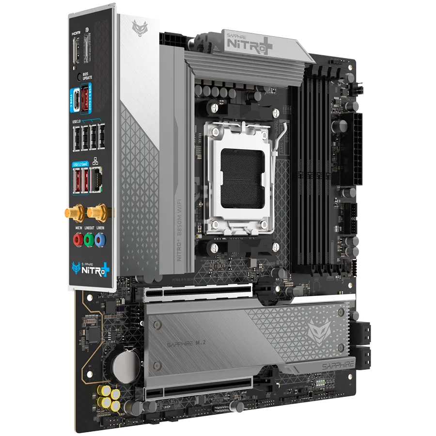 SAPPHIRE AMD B850M AM5 NITRO+ Ryzen R9/R7/R5, 4x DDR5 8000MHz, PCIE 5, 1x M.2 Gen5, 1x M.2 Gen4, LAN 2.5 Gbps, WIFI6, USB, MATX Slika 2