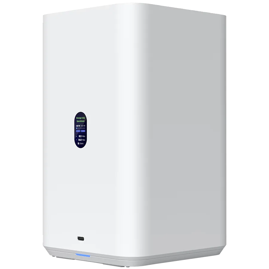 Ubiquiti UniFi UNAS-2-W-EU Network Attached Storage with (2) 3.5inch HDD bays, 2.5 GbE networking, USB-C connectivity, and an included PoE++ adapter, all in a compact footprint Slika 1