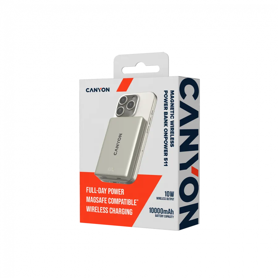 CANYON magnetic power bank OnPower 511 PD20W 10000mAh Aluminium Star Grey Slika 5