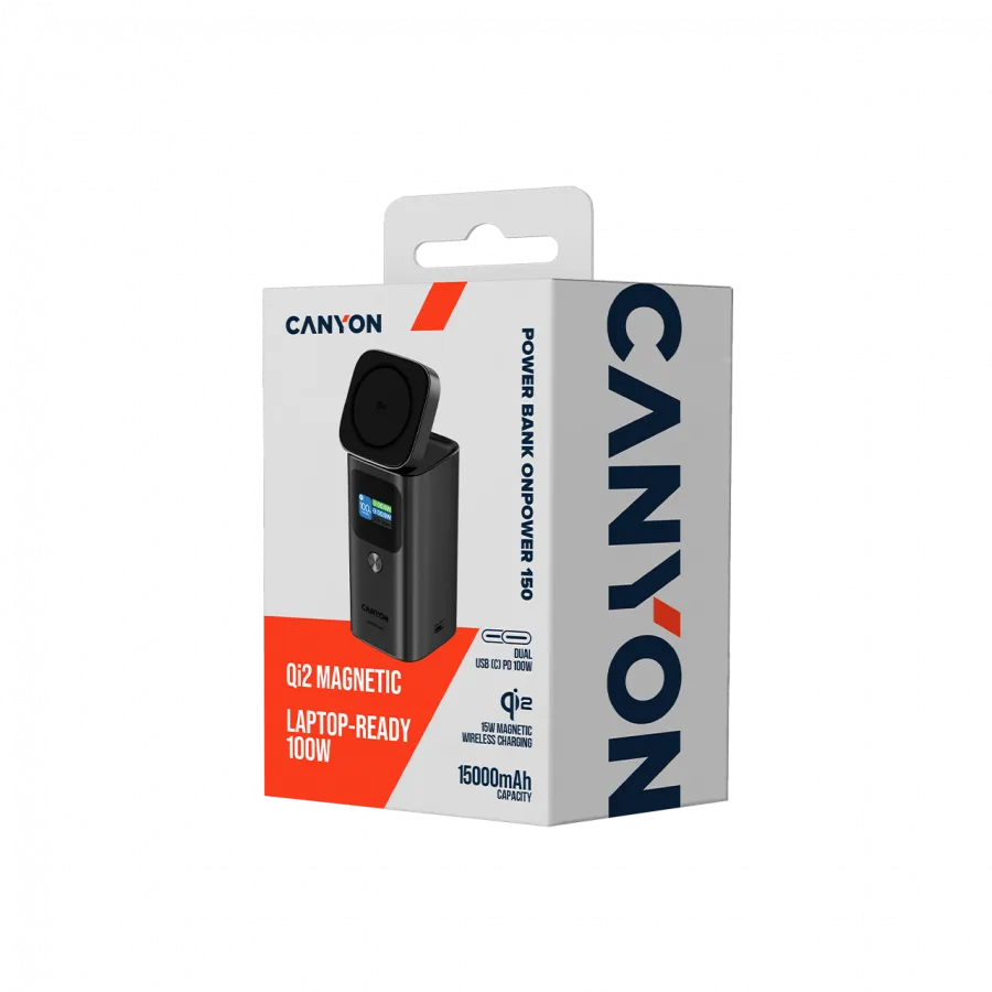 CANYON Qi2 magnetic power bank OnPower 150 15000mAh Aluminium Dark grey Slika 8