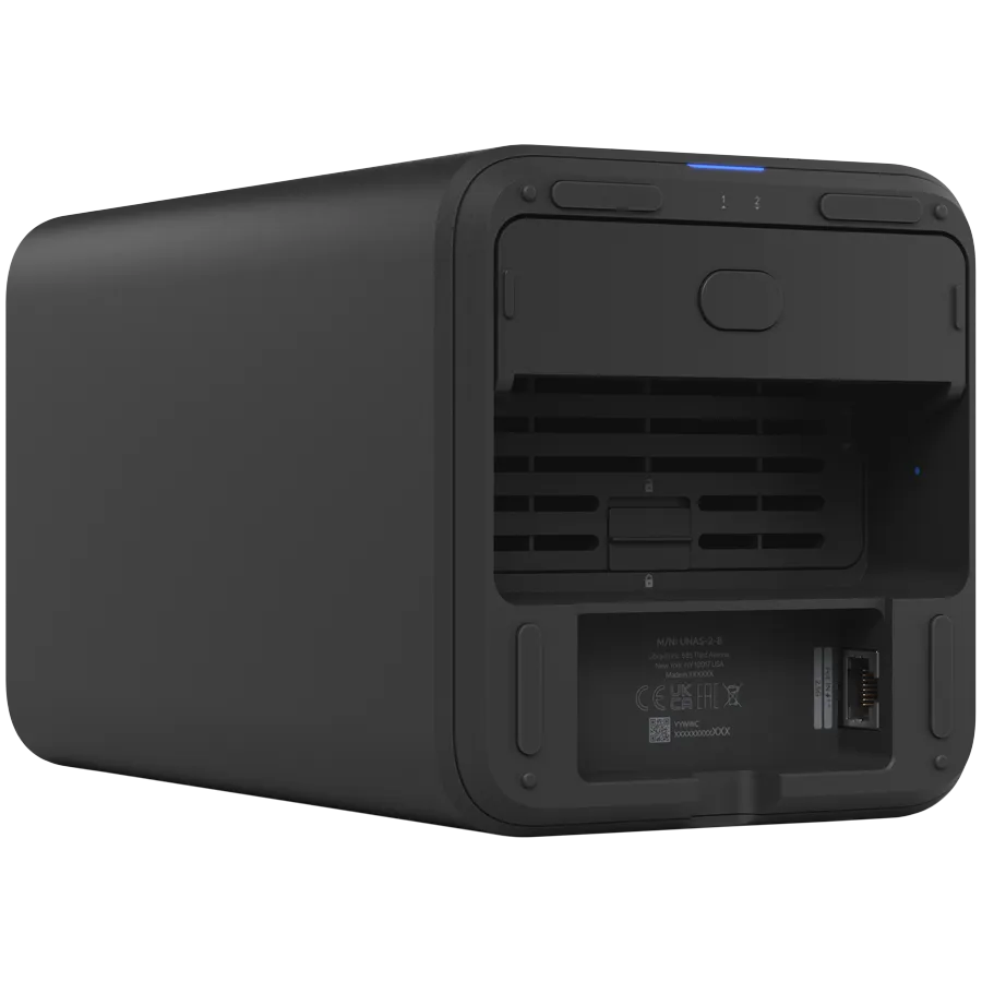 Ubiquiti UniFi UNAS-2-B-EU Network Attached Storage with (2) 3.5inch HDD bays, 2.5 GbE networking, USB-C connectivity, and an included PoE++ adapter, all in a compact footprint, black Slika 5