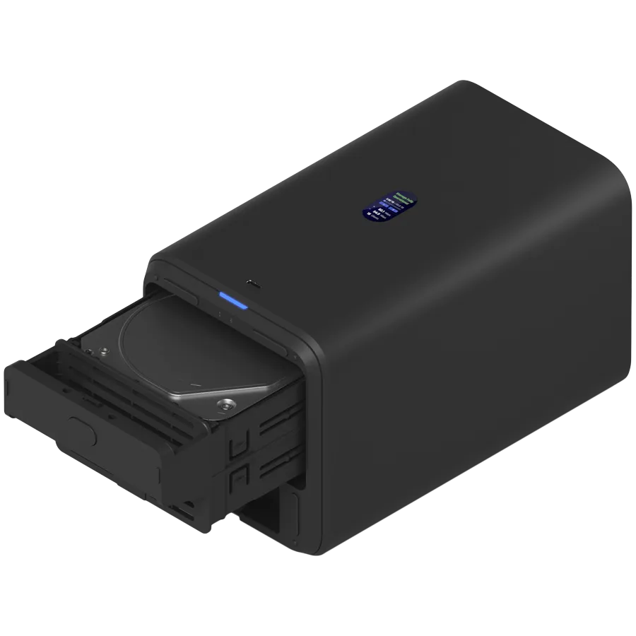Ubiquiti UniFi UNAS-2-B-EU Network Attached Storage with (2) 3.5inch HDD bays, 2.5 GbE networking, USB-C connectivity, and an included PoE++ adapter, all in a compact footprint, black Slika 6