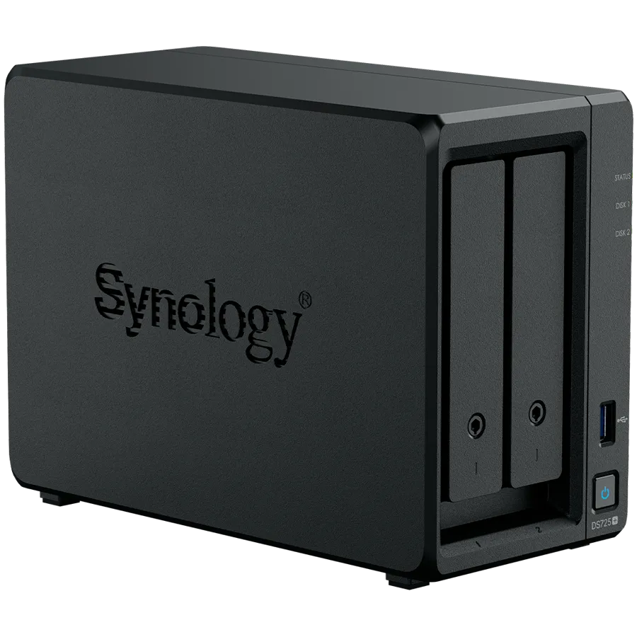 Synology DS725+, Tower, 2-Bays 3.5'' SATA HDD/SSD, 2 x M.2 2280 NVMe SSD, CPU AMD Ryzen R1600 dual-core (4-thread), max. boost up to 3.1 GHz, 4 GB DDR4 ECC SODIMM, 1 x 2.5 GbE, 1 x 1GbE, 1 x USB 3.2, 1 x eSATA USB-C, 1.51 kg, 3y Slika 5