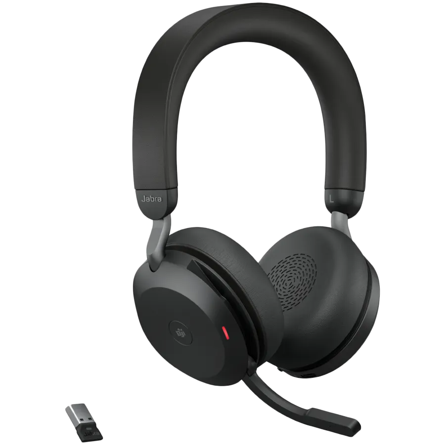JABRA EVOLVE2 75, Link390a MS Stereo Black, EVOLVE2 75 headset Black MS, Link 380 BT adapter USB-A MS,1.2m USB-C to USB-A cable, carry pouch, warranty and warning (safety leaflets) Slika 1