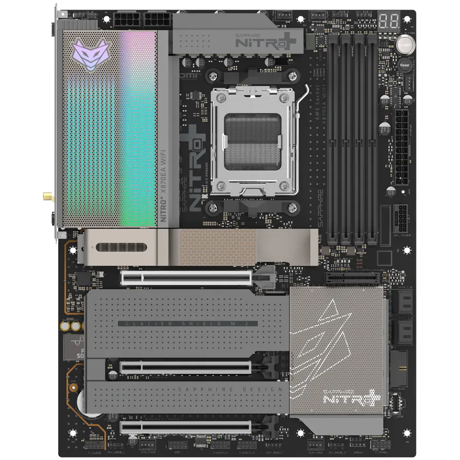 SAPPHIRE AMD X870E AM5 NITRO+ Ryzen R9/R7, 4x DDR5 8400MHz, PCIE 5, 2x M.2 Gen5, 2x M.2 Gen4, LAN Gbps, WIFI7, USB, ATX Slika 1