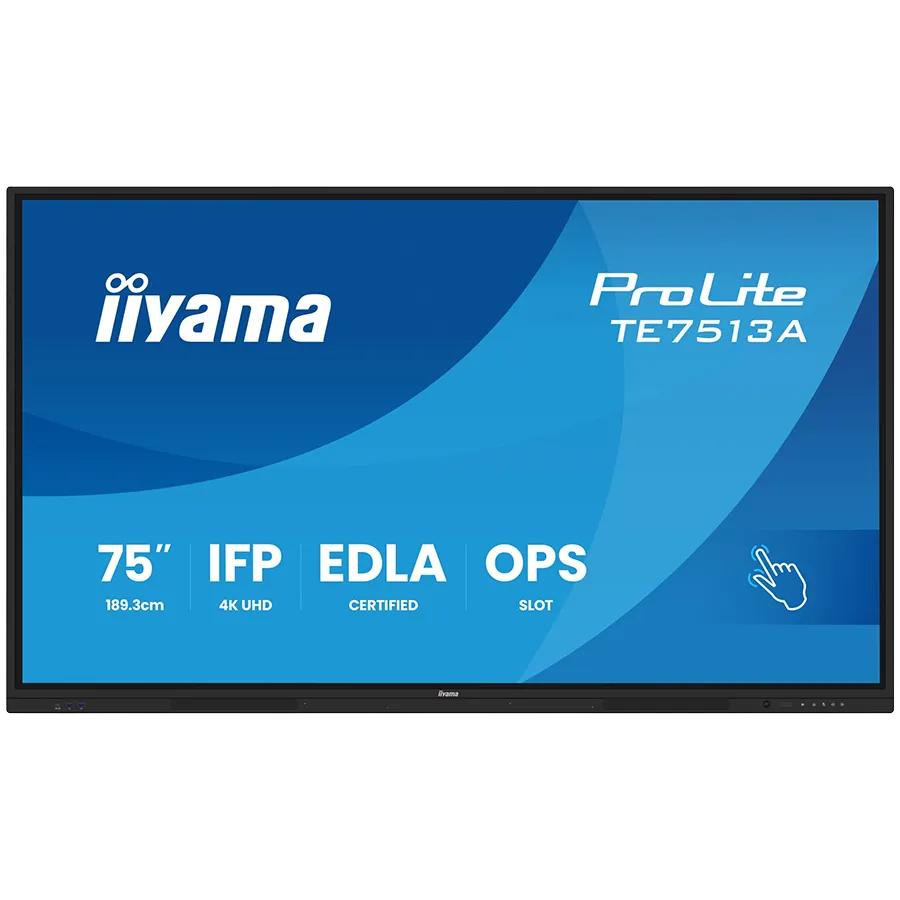 Iiyama Prolite TE7513A-B2AG 75''UHD VA 3840x2160 400cd 1200:1 8ms Android 1, 8/128GB, 40-Points, VGA, HDMI 2x HDMI-out 2x USB-C, Audio mini-jack and Optical Out (S/PDIF), USB Touch Interface,  Landscape mode, Media Play USB Ports, AntiGlare Glass,LAN Slika 1