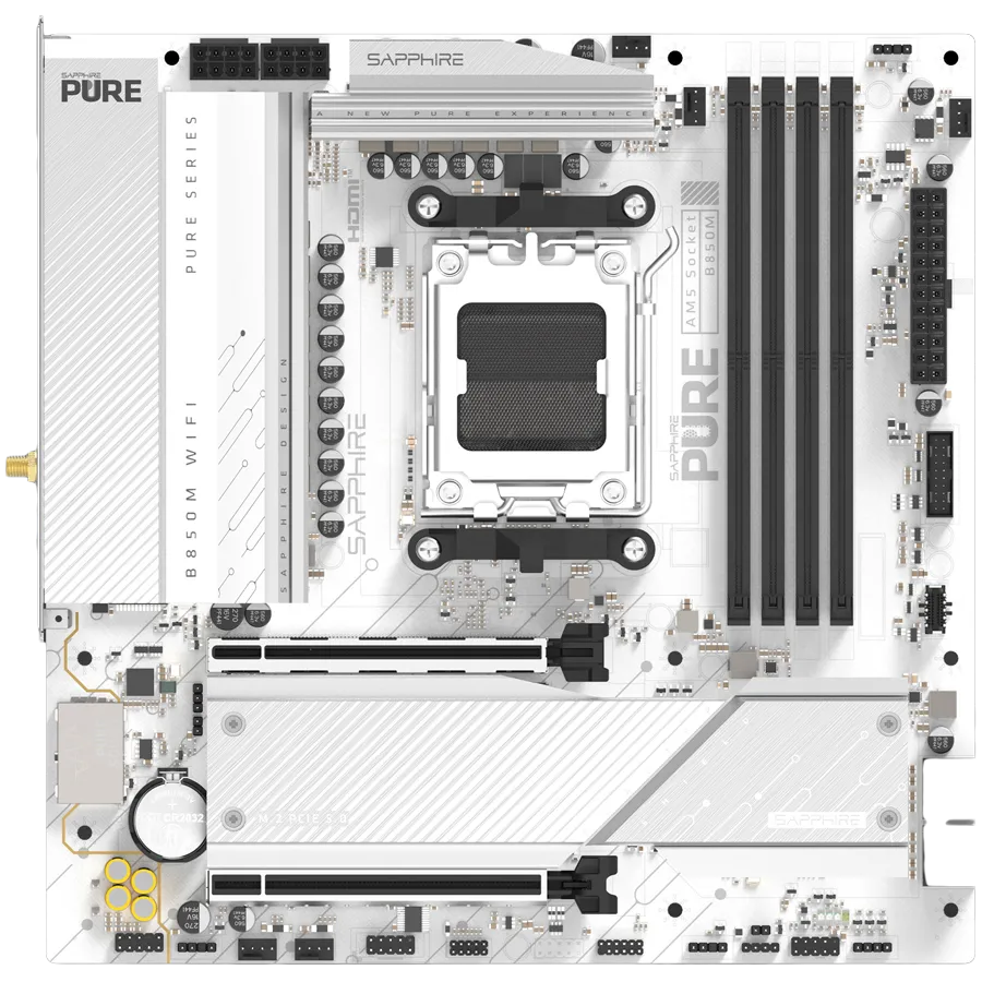 SAPPHIRE AMD B850M AM5 PURE Ryzen R9/R7/R5, 4x DDR5 8000MHz, PCIE 5, 1x M.2 Gen5, 1x M.2 Gen4, LAN 2.5 Gbps, WIFI6, USB, MATX Slika 1