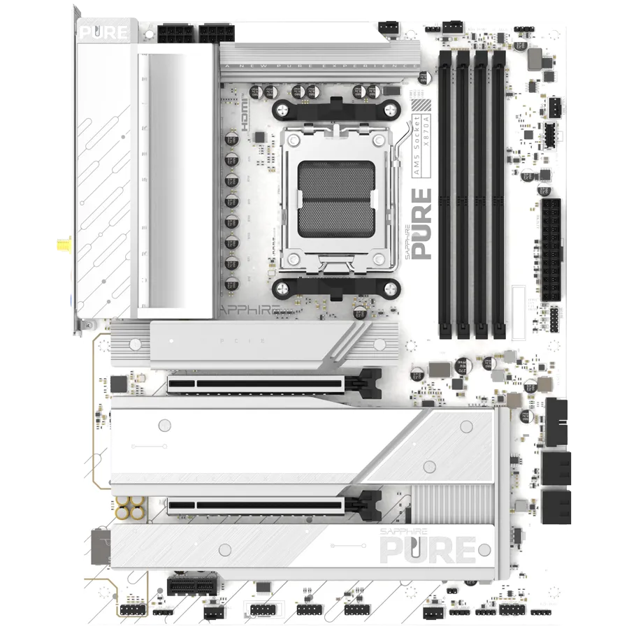 SAPPHIRE AMD X870E AM5 PURE Ryzen R9/R7, 4x DDR5 8400MHz, PCIE 5, 1x M.2 Gen5, 2x M.2 Gen4, LAN 5 Gbps, WIFI7, USB, ATX Slika 1