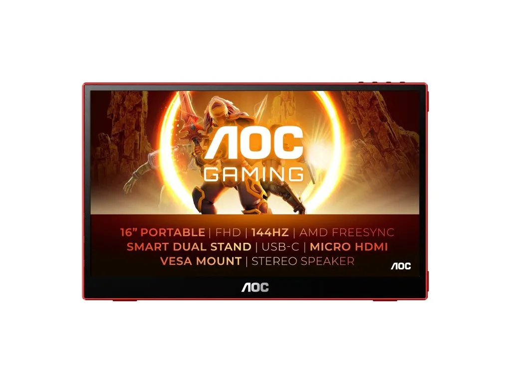 Monitor AOC 16G3 15,6"/IPS/1920x1080/144Hz/4ms GtG/HDMI,USB type C/zvucnici/prenosni/crnocrvena Slika 1