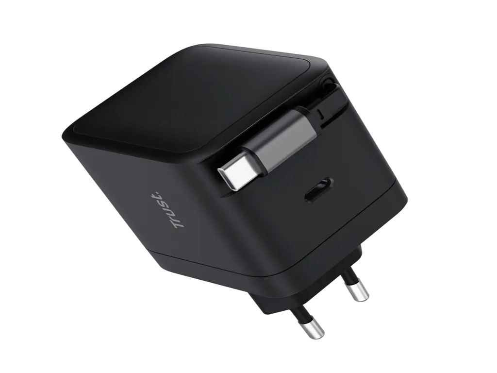 Trust Punjac TRUST MAXO 65W RTRCT/2x USB-C/rectractable/0.67m/laptop/tablet/smartphone/crna Slika 2