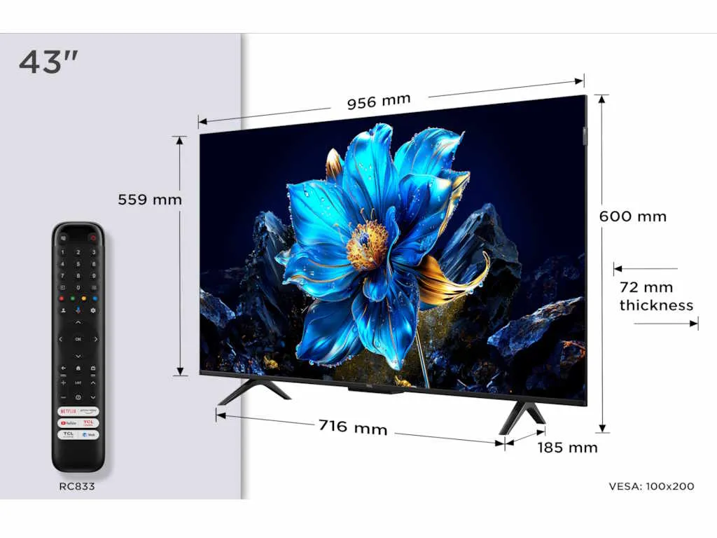 Televizor TCL 43P7K/QLED/43"/4K/60Hz/Google TV/crna Slika 3
