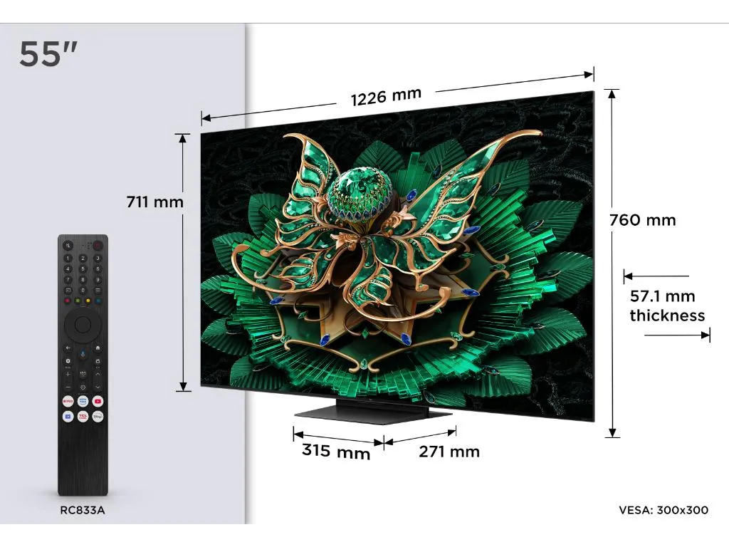 Televizor TCL 55C7K/QLED-Mini LED/55"/4K UHD/144Hz/Google TV/crna Slika 6