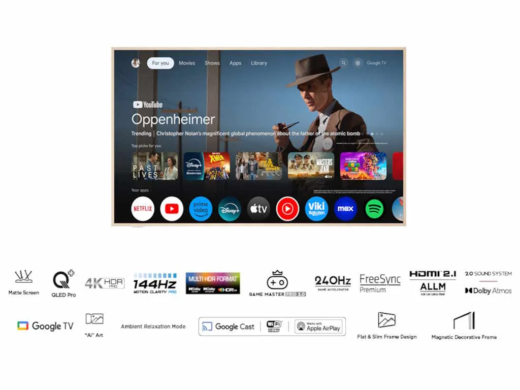 Televizor TCL 65A300W/QLED/65"/4K UHD/144Hz/Matte Screen/"Ai" Art/Google TV/frame Slika 2