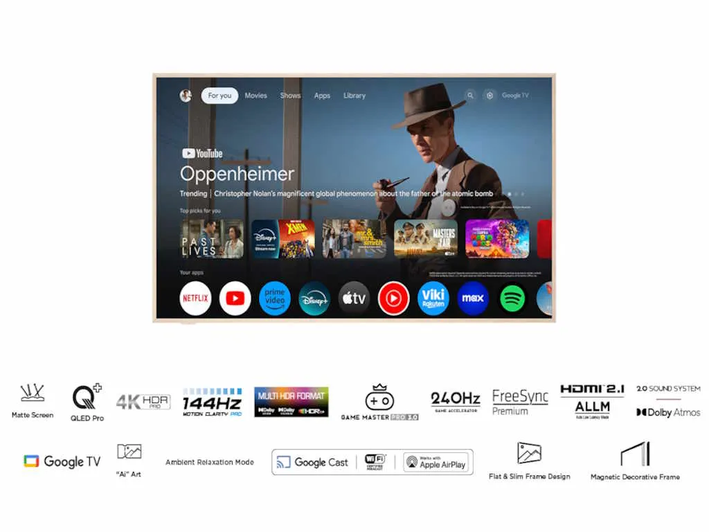 Televizor TCL 75A300W/QLED/75"/4K UHD/144Hz/Matte Screen/"Ai" Art/Google TV/frame Slika 2