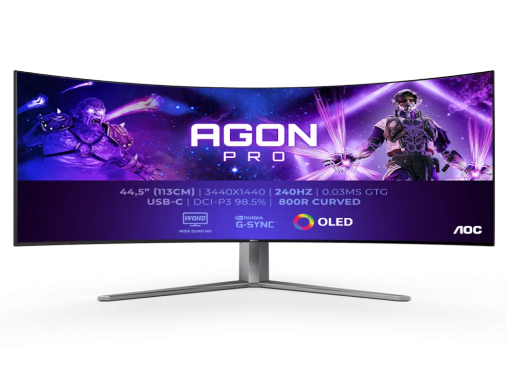 Monitor AOC AG456UCZD 44,5"/OLED,zakriven,21:9/3440x1440/240Hz/0,03ms GtG/HDMIx2,DP,USB/Gsnyc/visina Slika 3