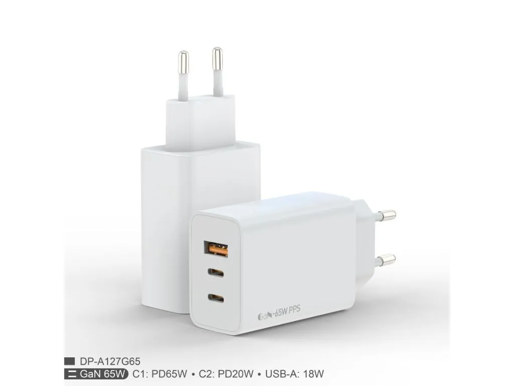 Zidni punjac FULMOVA GAN PD/65W/bela sa USB-C kablom Slika 3