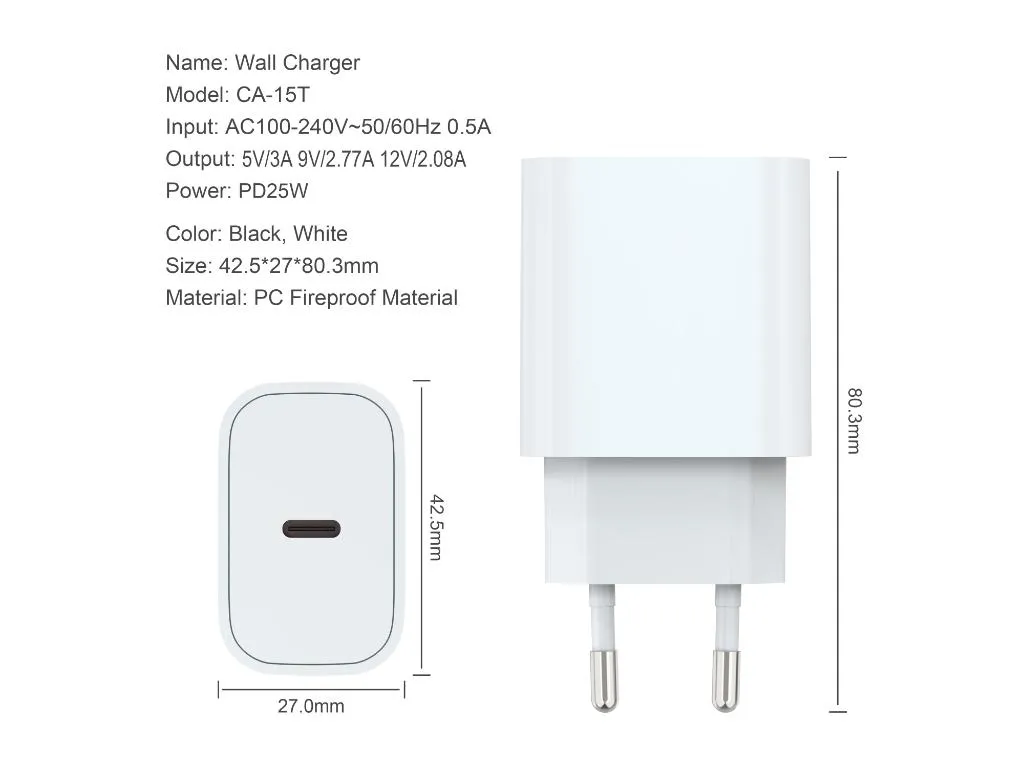 Zidni punjac FULMOVA GAN PD/25W/bela sa USB-C kablom Slika 4