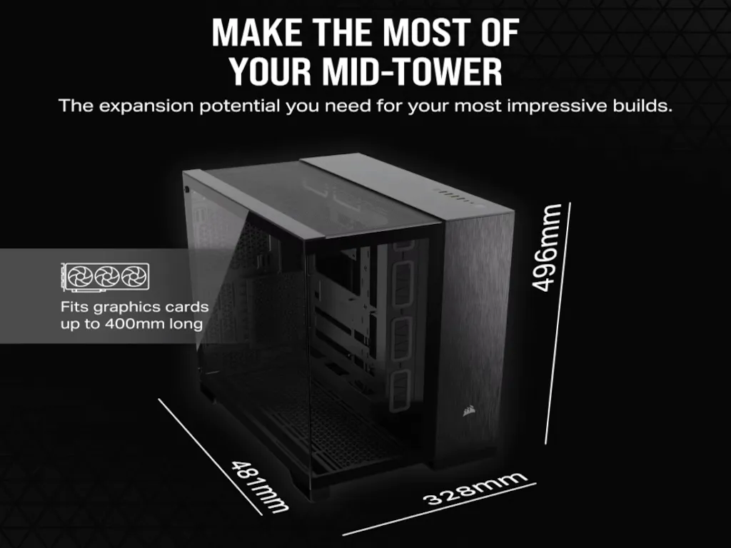 Corsair Kucište CORSAIR 6500X Mid-Tower/dve komore/kaljeno staklo/bez napajanja/crna/obsidijan aluminijum Slika 3